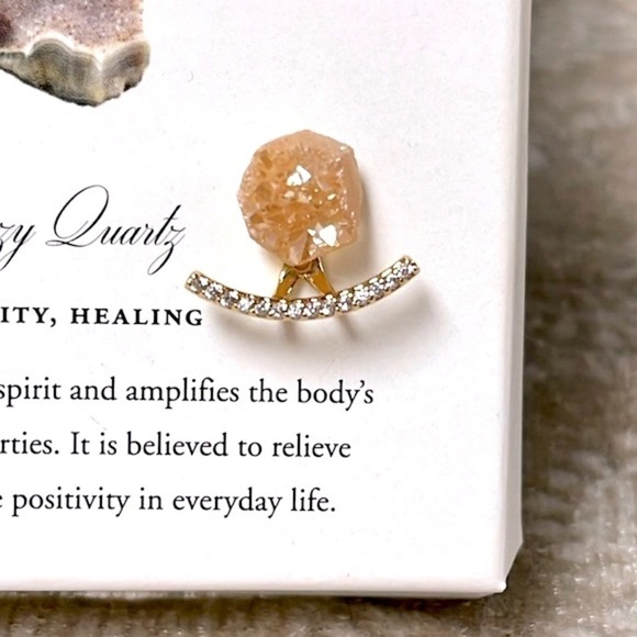 Brand New Luna Norte 14Kt Gold Plated Druzy Quartz Interchangeable Post Earrings - Picture 4 of 16